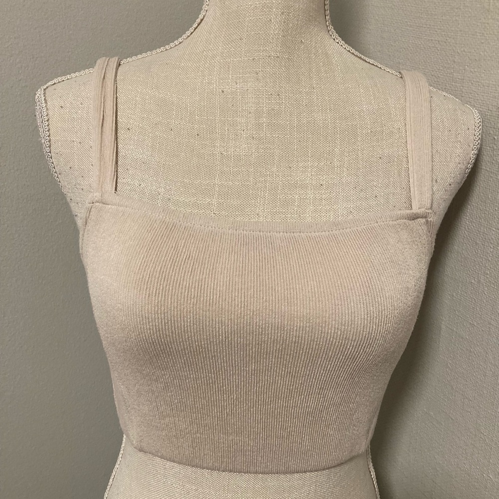 Zara Beige Ribbed Square-Neck Tank Top
